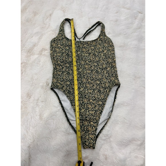 Vtg 90s Softouch Susan Fixel Floral Green Swimsuit High Cut Large Made In USA - Picture 5 of 10